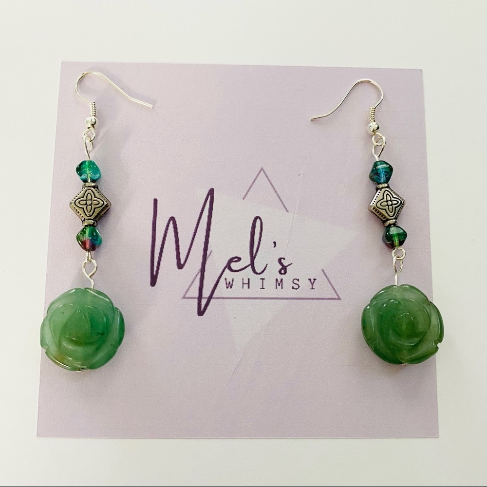 Handmade Celtic Jade Rose Drop Earrings